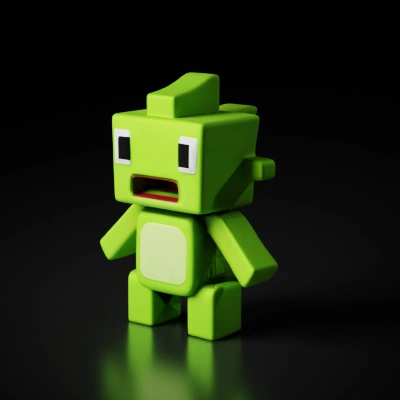 Blocky dinosaur-like creature with pixelated design.