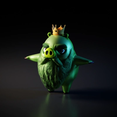 Pig king with a crown, large beard.