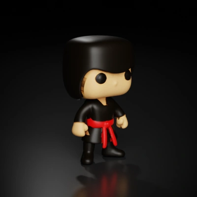 Cute pop vinyl martial artist, big head, chibi style.