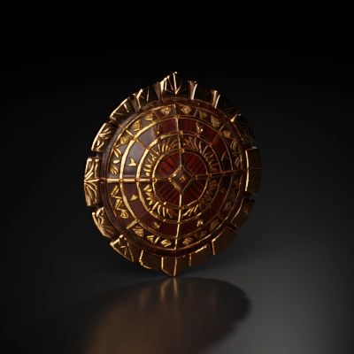 Ornate medieval shield with intricate patterns.