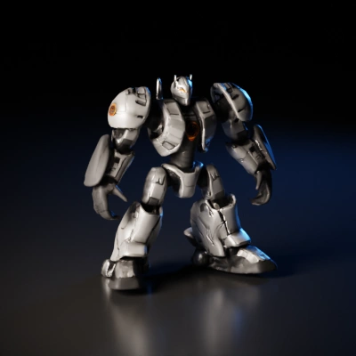 Battle-ready mech, futuristic design, sturdy arms and legs.