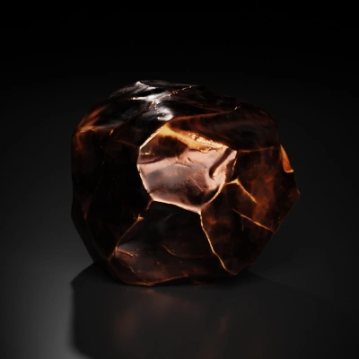 Crystal-like rock, glowing cracks, irregular facets.