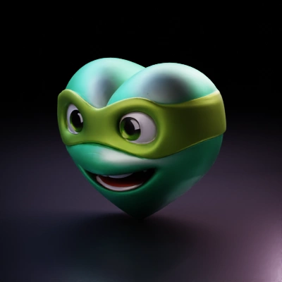 Heart-shaped turtle character, smiling face.