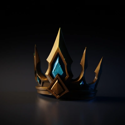 A golden crown with blue gems.