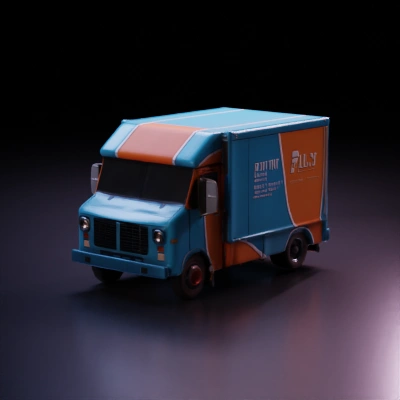 Delivery truck, rectangular body and design.