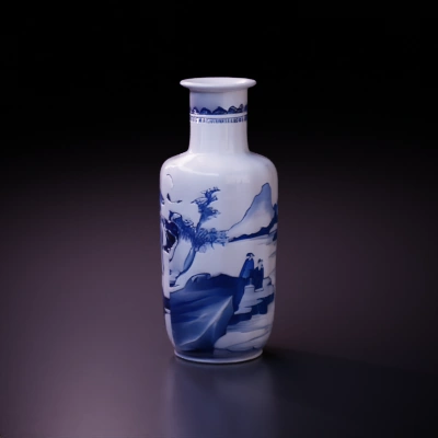 Porcelain vase with intricate landscape.