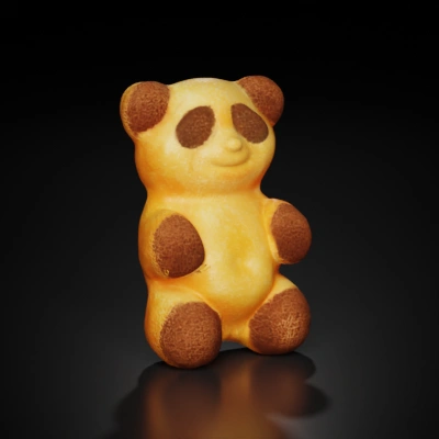 Bear-shaped snack, chia seeds, edible treat.