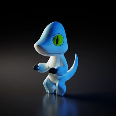 Cartoon baby lizard, big yellow eyes.