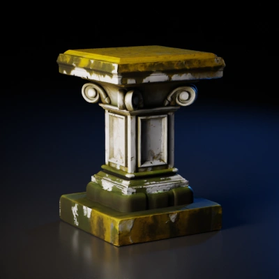 Moss-covered stone pedestal.