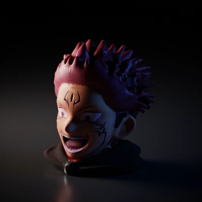 Laughing anime character with spiky hair, tattooed face.