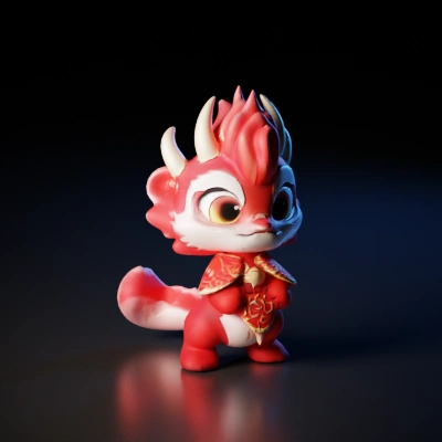 Chibi-style dragon with armor and clothing, fantasy, cute.