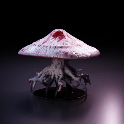 Gigantic alien mushroom with tentacles, surreal design.