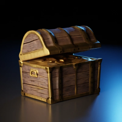 Treasure chest filled with gold coins.