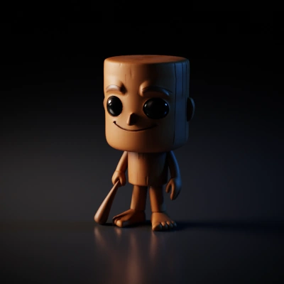 Wooden humanoid figure with bat.