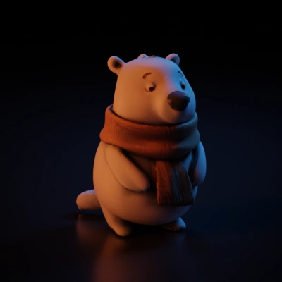 Cartoon polar bear wearing a scarf.