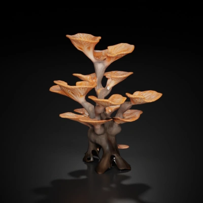 Alien bioluminescent plant with intricate branching patterns. symmetrical geometry
