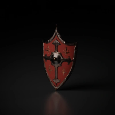 Medieval-style shield with intricate designs.