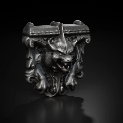 Grotesque lion-like gargoyle, detailed and menacing.