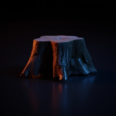 Tree stump with naturally textured bark, cut top.