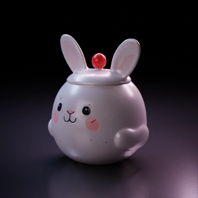 Round bunny-themed fruit jar with a cherry on top.