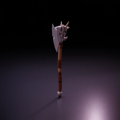 Battle axe with bone and leather wraps.