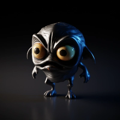 Alien-like creature with large eyes, 3D render, cartoon-ish style.