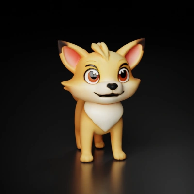 Cute fox-like animated character with big eyes.