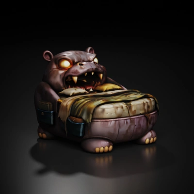 Hippo-shaped bed with face. colour it
