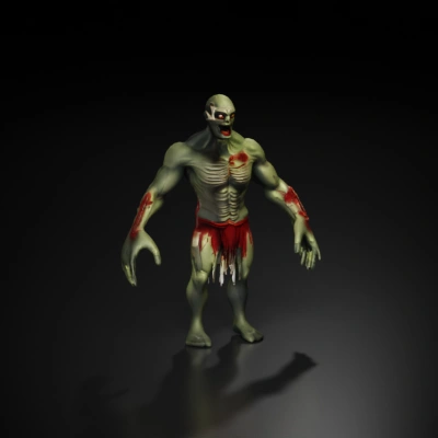 Undead male zombie, muscular, ragged clothing character. fleshy, remove leftover pieces from arms