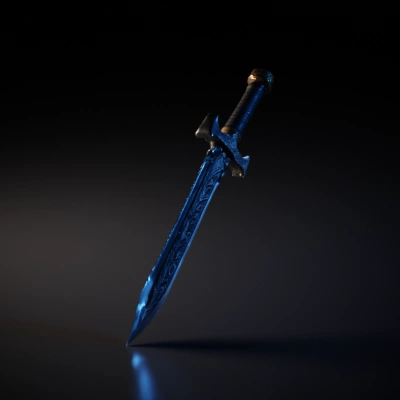 Ornate medieval sword with intricate designs.