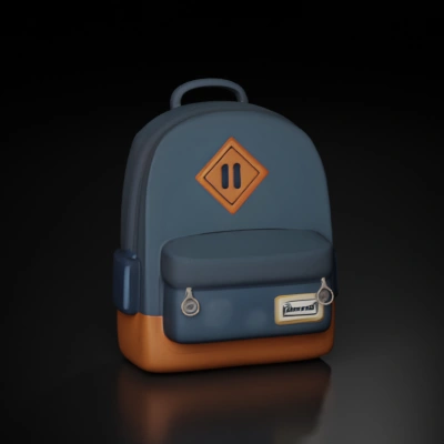 Stylized blue and brown backpack.