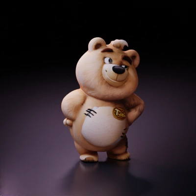 Animated bear character with a smile.