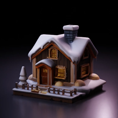 snow-covered cozy house.