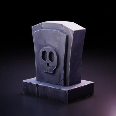 spooky gravestone with skull.