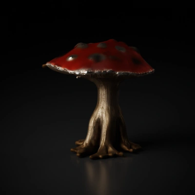 Mushroom with a textured surface and stem.