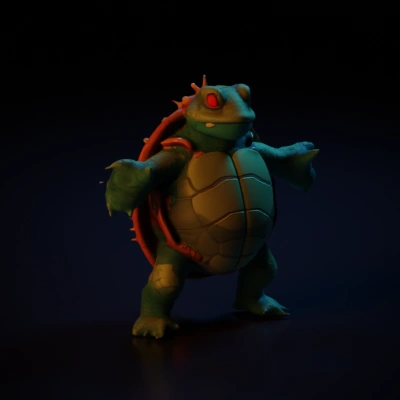 Spiky-shelled humanoid turtle with menacing look.