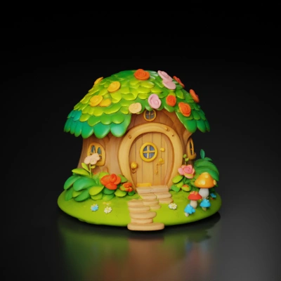 Flower-covered fairy tale house.