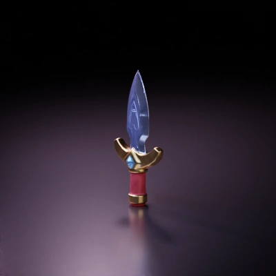 Sword with intricate hilt design, blue gem.