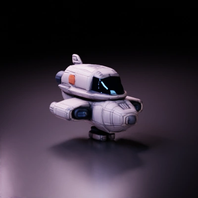 Small, sturdy-looking space pod with thrusters.