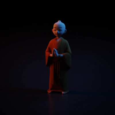 Animated monk in traditional orange robe