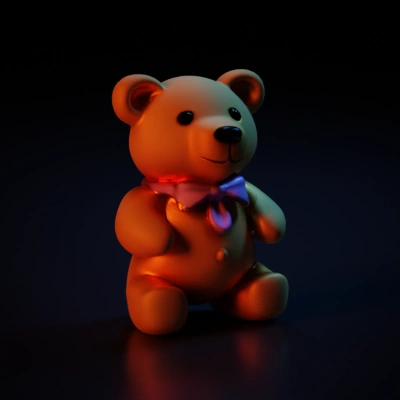 Teddy bear with a bow, cartoon-style.