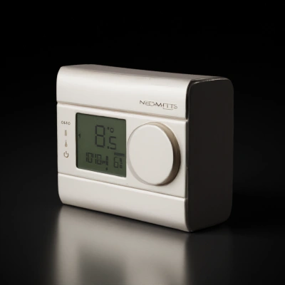 Wall-mounted digital thermostat.