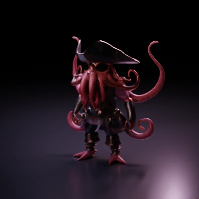 Octopus pirate with sword, detailed outfit.