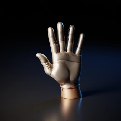 Gloved hand, highly detailed, realistic sculpture.