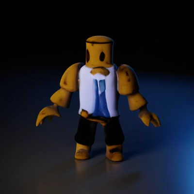 Blocky humanoid figure, digital avatar, toy-like.