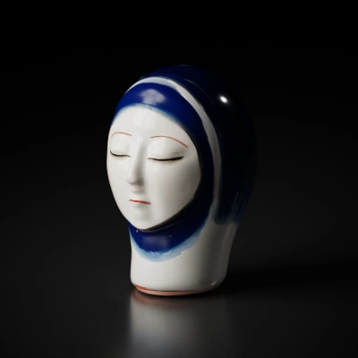 Human face ceramic bust, minimalist art.