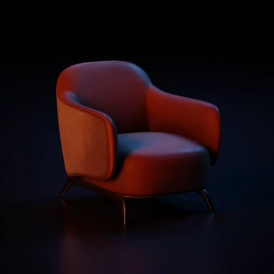 Modern lounge chair, curved design, cushioned seat.