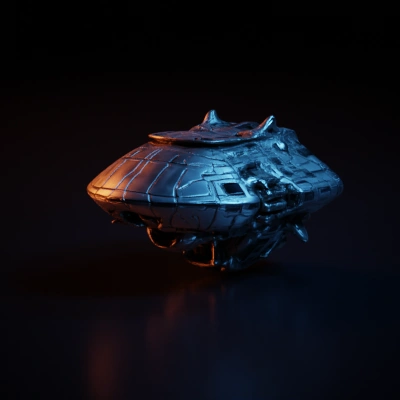 Futuristic spaceship with intricate design, sci-fi theme.