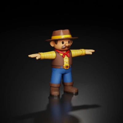 Cartoon cowboy figure.