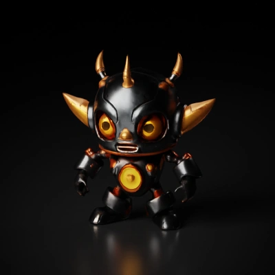 Robot with large round eyes, fierce expression.